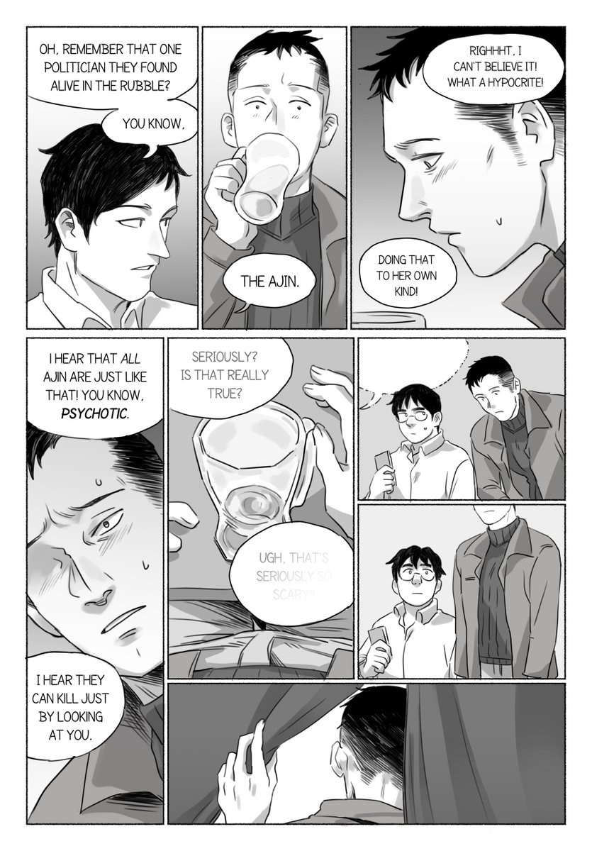 Okuyama ("Mako") and Tanaka in my post-canon little series where they cross paths again - this time they're attending a group date. 
cw - Mentions of suicide
1/3
[ Ajin ] [ Okutana ] 10pg 