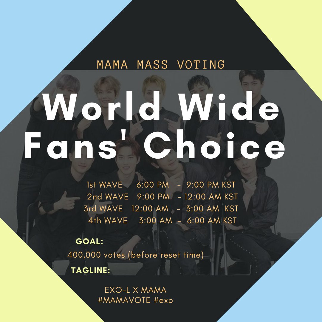 EXOPublicity's tweet photo. ⚠️EXO-L MASS VOTING SCHEDULE⚠️

Exols take note of our mass voting on website. Please participate. 

#MAMAVOTE #exo https://t.co/7VhtfwQ4BA
