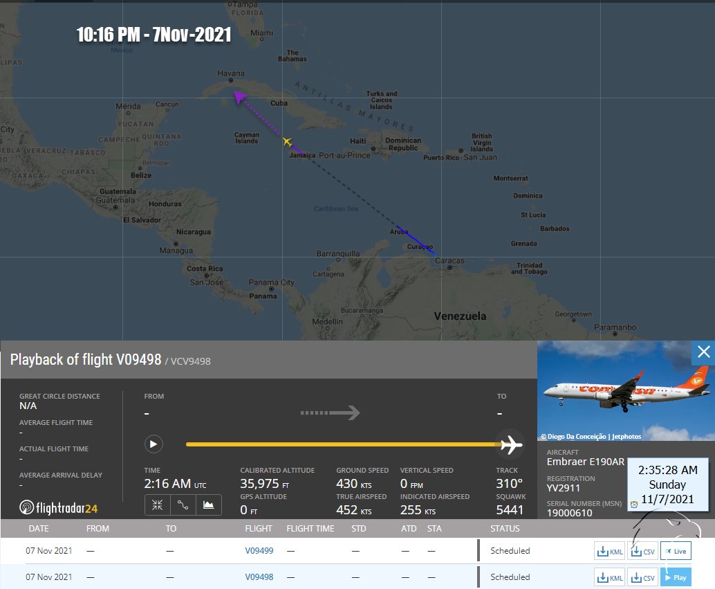 FlconEYES's tweet photo. DICTATORSHIPS🇨🇺🇻🇪COLLABORATING, #YV2911 Hex: #0D81AD Embraer E190AR as V09499 in/out in stealth to Cuba arriving Venezuela 3:03AM #AvGeek #ADSB #Aviation #OSINT 🦅 https://t.co/gJoeLq933L