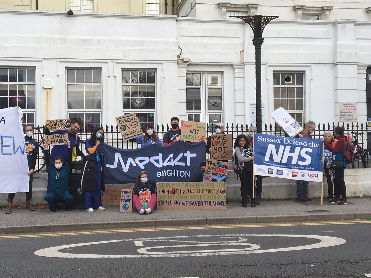 We joined with <a href="/MedactBrighton/">Medact Brighton</a> and <a href="/Health4GND/">Health for a Green New Deal</a> to march with <a href="/COP26Brighton/">COP26 Coalition Brighton</a> yesterday. Inspiring scenes and speeches. Let’s see some action now!