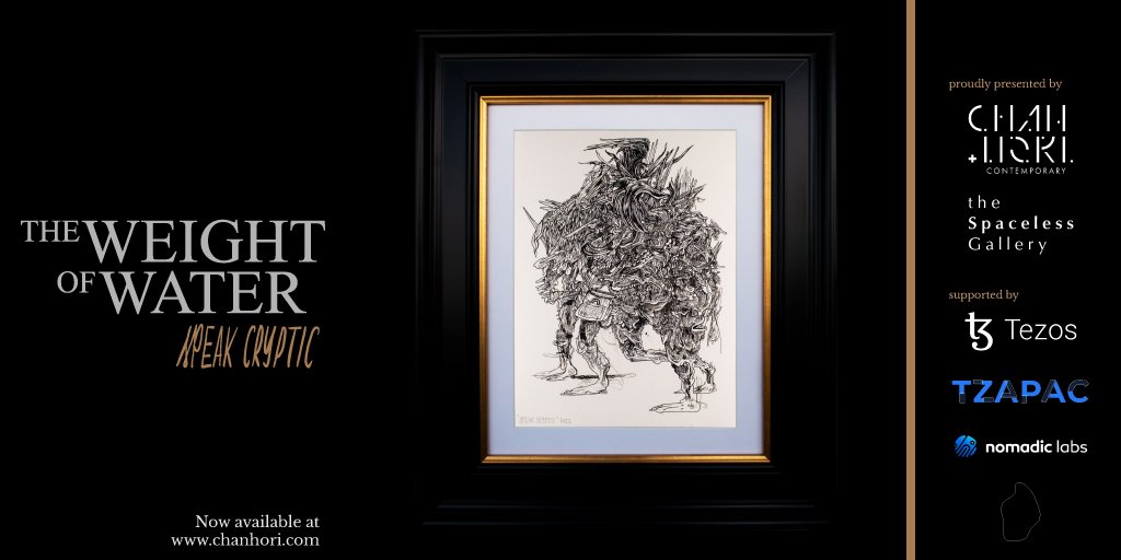 _chanhori's tweet photo. @_chanhori and @spacelessgallry present THE WEIGHT OF WATER, the latest @speakcryptic solo exhibition that spans Singapore and Paris. Supported by @tezos, 34 exquisite ink-on-paper works are available alongside texts by @JennAnneChamp and @aurecevettier. 

https://t.co/buyhggjdHz https://t.co/jF3YV3tgo0