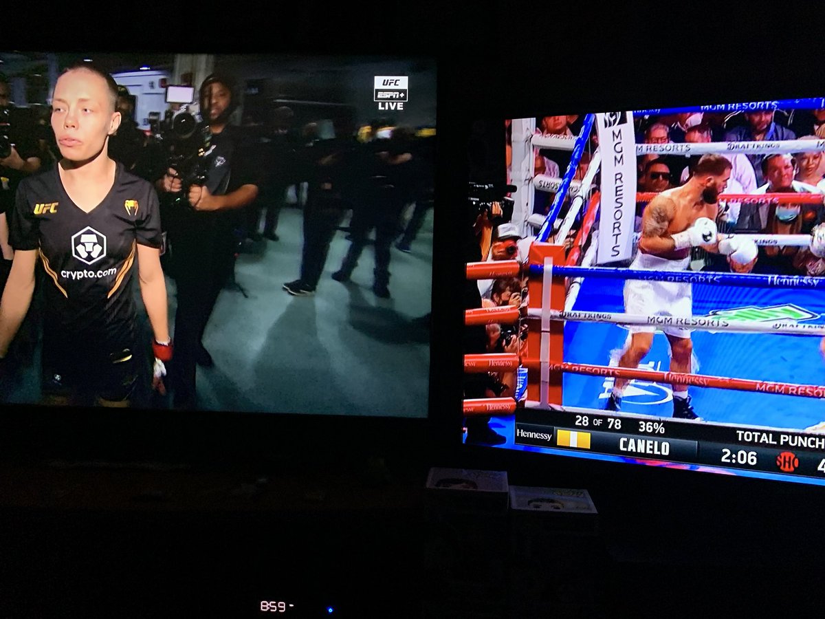 KnightKing1972's tweet photo. #CaneloPlant #SHOPPV #UFC268 in all my years never thought that i would see 2 Major Sports Fights happening at once..this is badass https://t.co/oIpJHID0Gv
