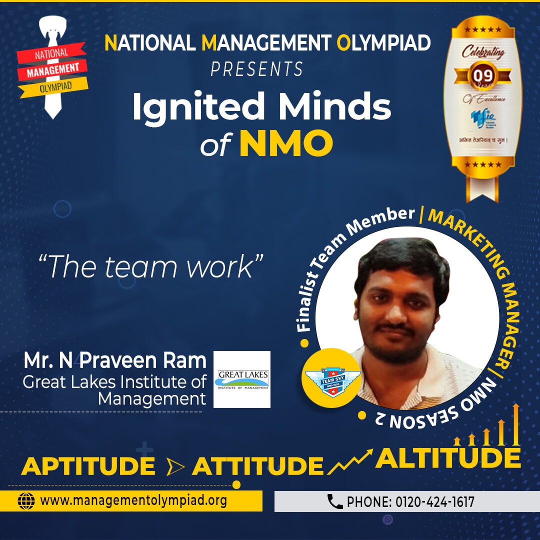 managementolymp's tweet photo. Please meet our Finalist team Member of NMO Season 2  Mr. N Praveen Ram is a achiever with Winner Mindset. We wish him all the best for his all endeavours.
#NationalManagementOlympiad #OnlineOlympiad #ManagementOlympiad #ManagementCompetition #NMO #Leadership https://t.co/FG2Xkk7PbE