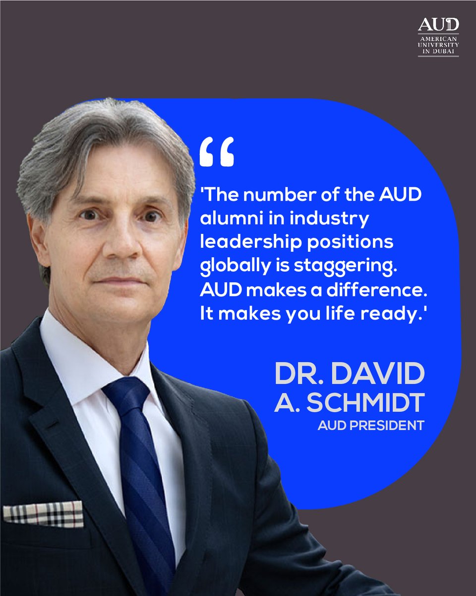 AUDubai's tweet photo. A word from our esteemed president, Dr. David A. Schmidt on the global impact AUD holds.
@DAndrewSchmidt 
#audubai #getlifeready #dubai #dubaiuniversity #university #UAE #alumni #leader #leadership #president https://t.co/5G331wwhec