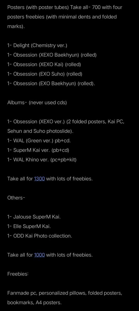 CHANBAEKXEX0's tweet photo. Selling all my merch na. For any inquiries, dm niyo po ako. Need po talaga ng funds eh, for my mom's medication na na-mild stroke for the second time po. Dm niyo po ako if interested kayo. Thank you. Rt po please. wts lfb kai exo lay xiumin chen baekhyun suho chanyeol do sehun https://t.co/ExjfQYTRAw