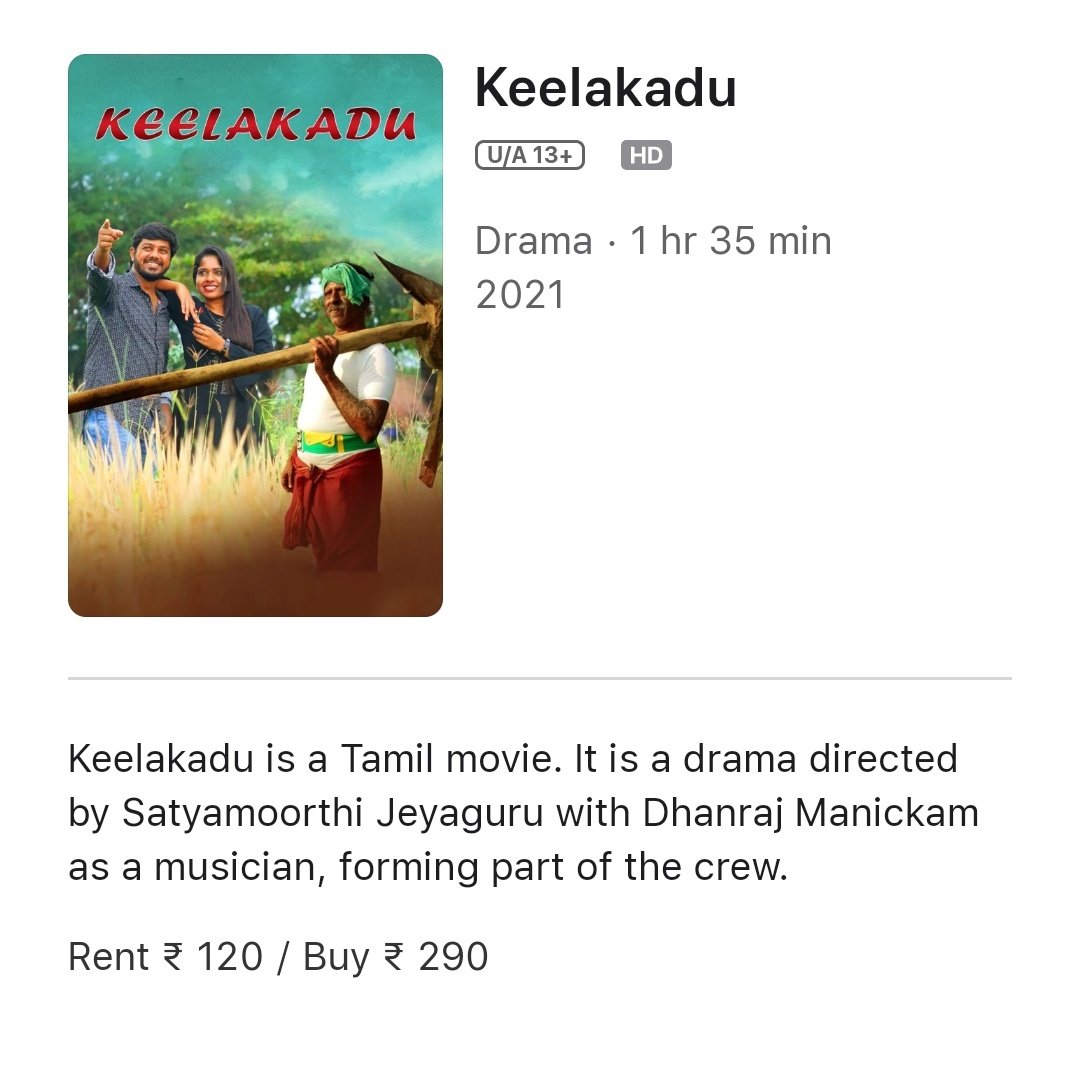 CinemaRareIN's tweet photo. Tamil film #Keelakadu (2021) by #SathyamoorthiJeyaguru, now streaming on @MXPlayer #PrimePictures and is also available on @iTunes. https://t.co/dtQQ0vwmGa