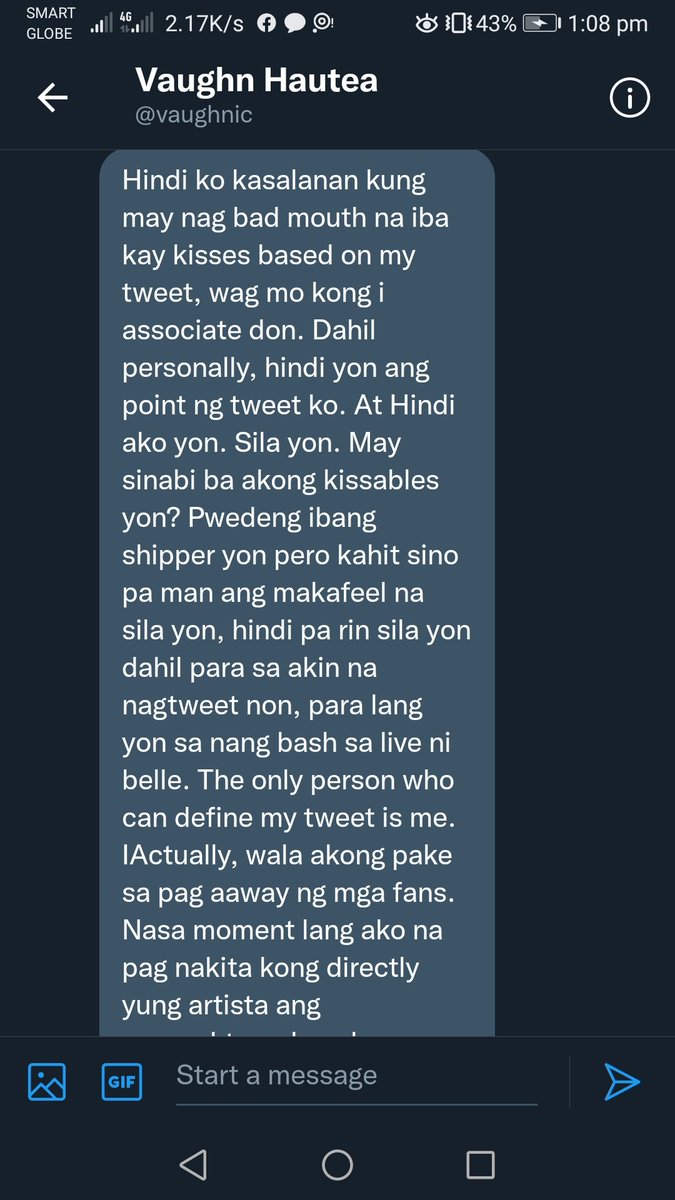 labuylaboy's tweet photo. Sensya @vaughnic may nag dm sakin.Sagutin ko lang kasi parang salunggat sa sinasabi mo pagdating kay kisses dito yung ginagawa mo sa pagtatanggol kay belle.Pag kisses, "ganun tlaga ang showbiz may bashers" pero pag kay belle pumuntak ka na agad kahit na DB naman pala yung nambash https://t.co/nTLUAIsIMp