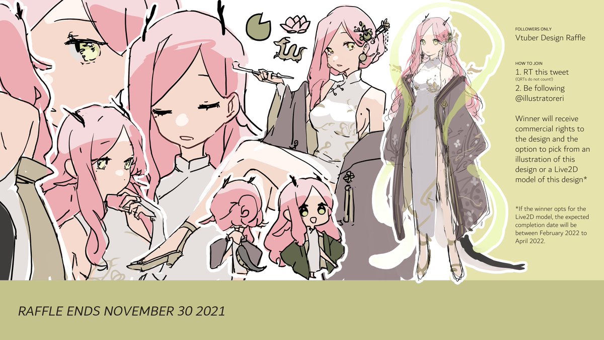 🐉VTUBER DESIGN /L2D MODEL* RAFFLE

to celebrate emoji 14.0's expected release of the lotus flower emoji, here is a design/model/art raffle to celebrate! 

🌸HOW TO JOIN
1. RT (no qrts!)
2. be following <a href="/illustratoreri/">ewi🧸🌿サブ</a> 

ends 11/30/21!

*details about prize in image and replies!