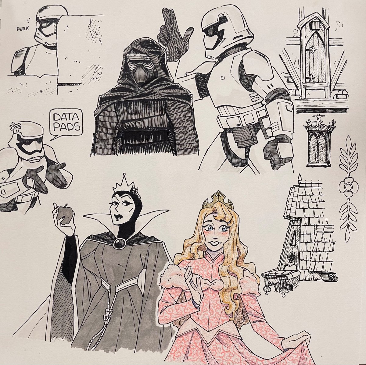 More "day off" doodles. Look, I actually drew people other than the Stormtroopers. I am growing.
(Not really I'm still weak)