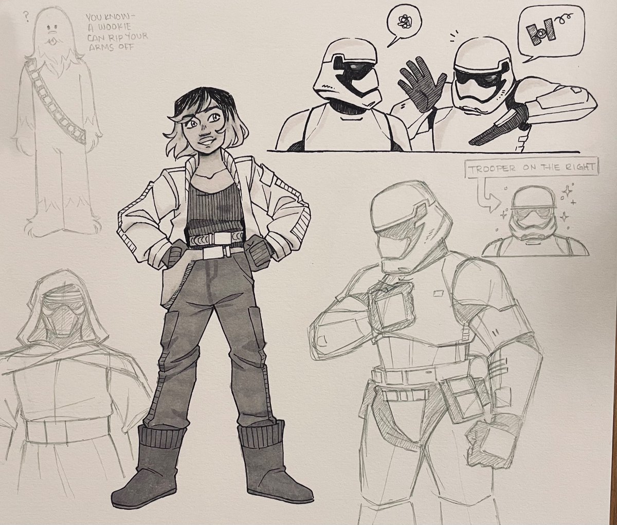 More "day off" doodles. Look, I actually drew people other than the Stormtroopers. I am growing.
(Not really I'm still weak)