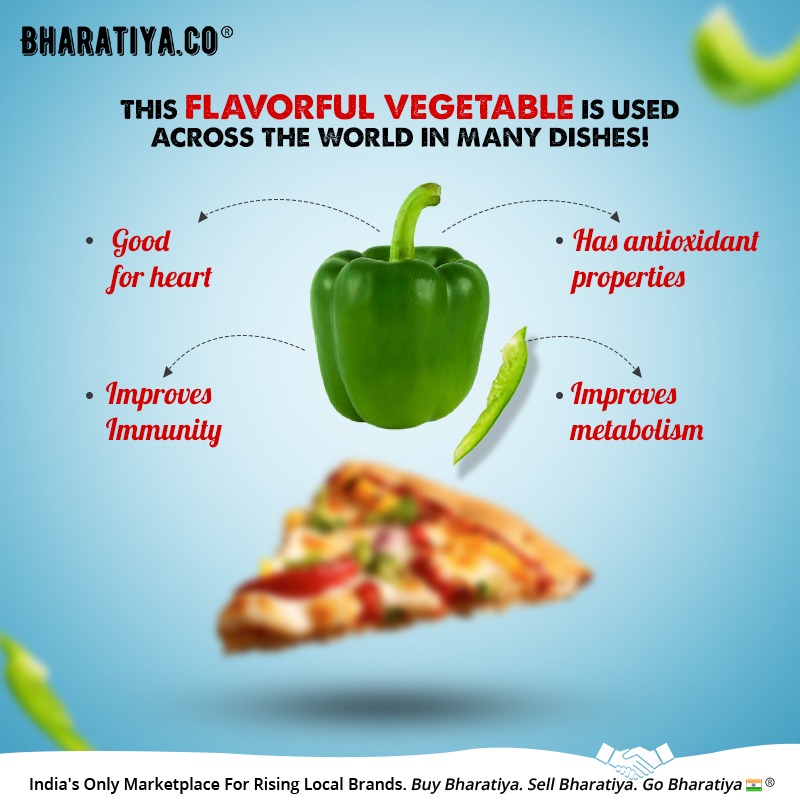 BharatiyaCo's tweet photo. Don't you love some flavorful capsicums on your pizza? Besides being rich and flavorful, they also have a lot of benefits.
#Capsium #ProductBenefit #PremiumQuality #CapsicumBenefits #VegetableBenefits #TasteTheOriginal #BuyLocal #BuyBharatiya #SellBharatiya #GoBharatiyaยฎ๏ธ๐ฎ๐ณ https://t.co/3yAX1ALW2B