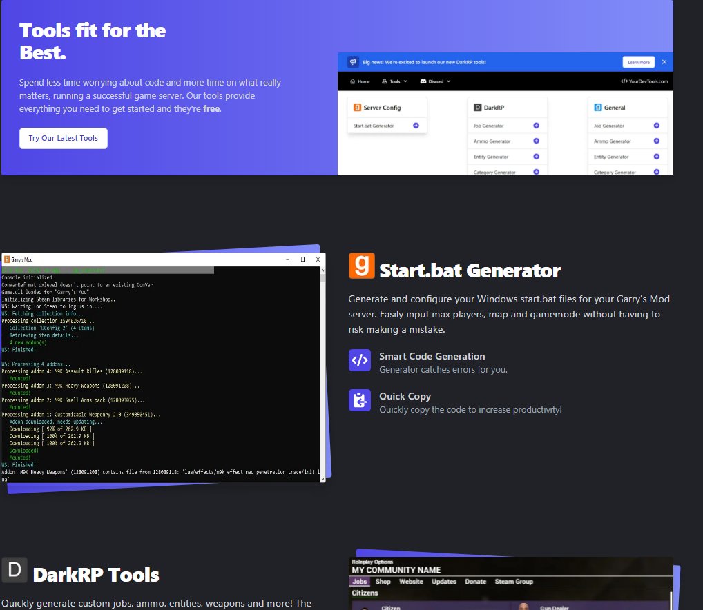 yourdevtoolsCom's tweet image. If you have ever though about making a Gmod, Rust, or Minecraft server before check out our website with all the tools you need to start your own server today!