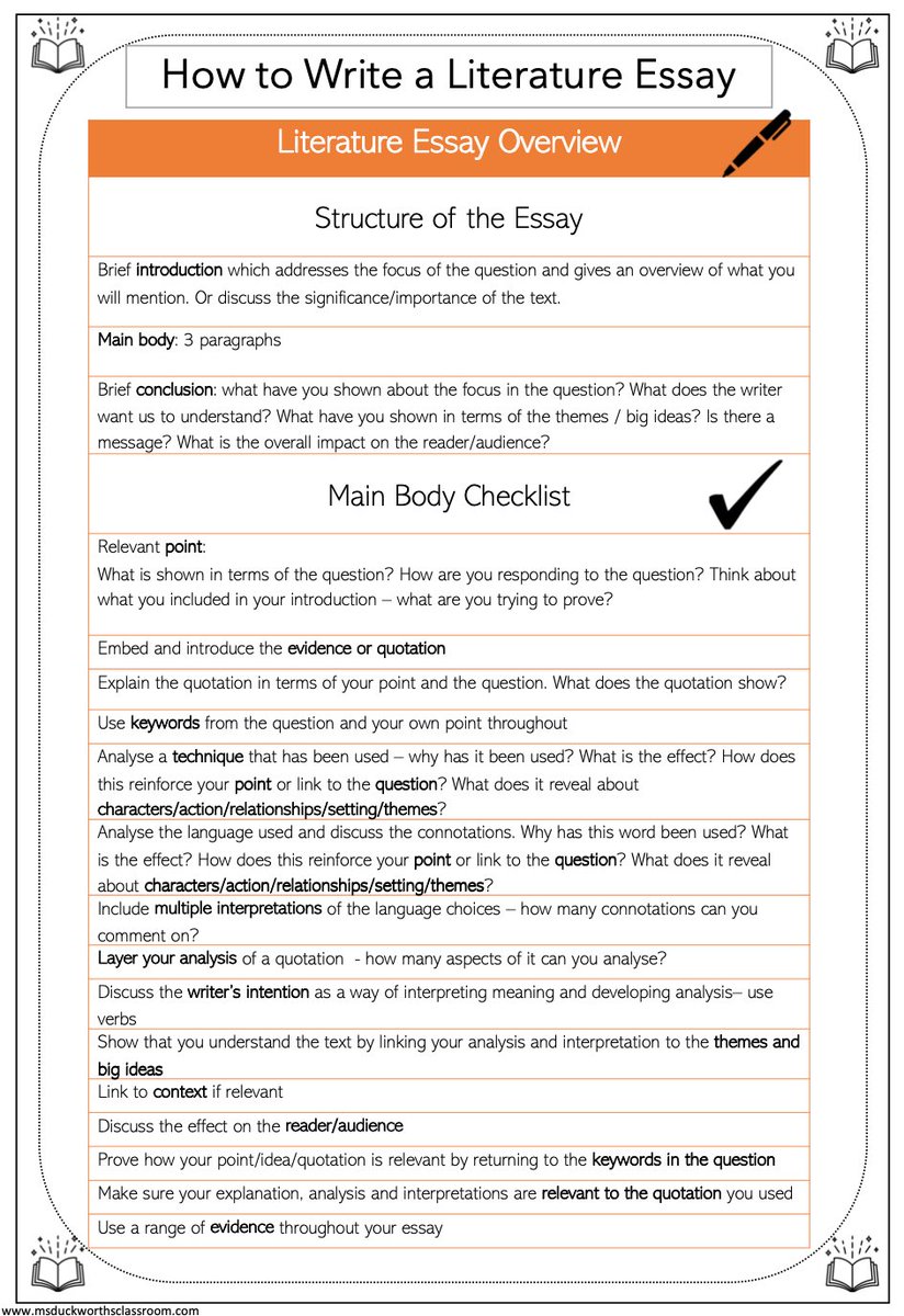 duckworth_ms's tweet image. Here is an essay guide I made for pupils to use in lesson/ for revision - building on my tweet last week. This guide helps pupils to write a developed &amp;amp; analytical lit essay. Please share/retweet: bit.ly/3mOUiCS #edutwitter @Team_English1 @TeamEngOverseas