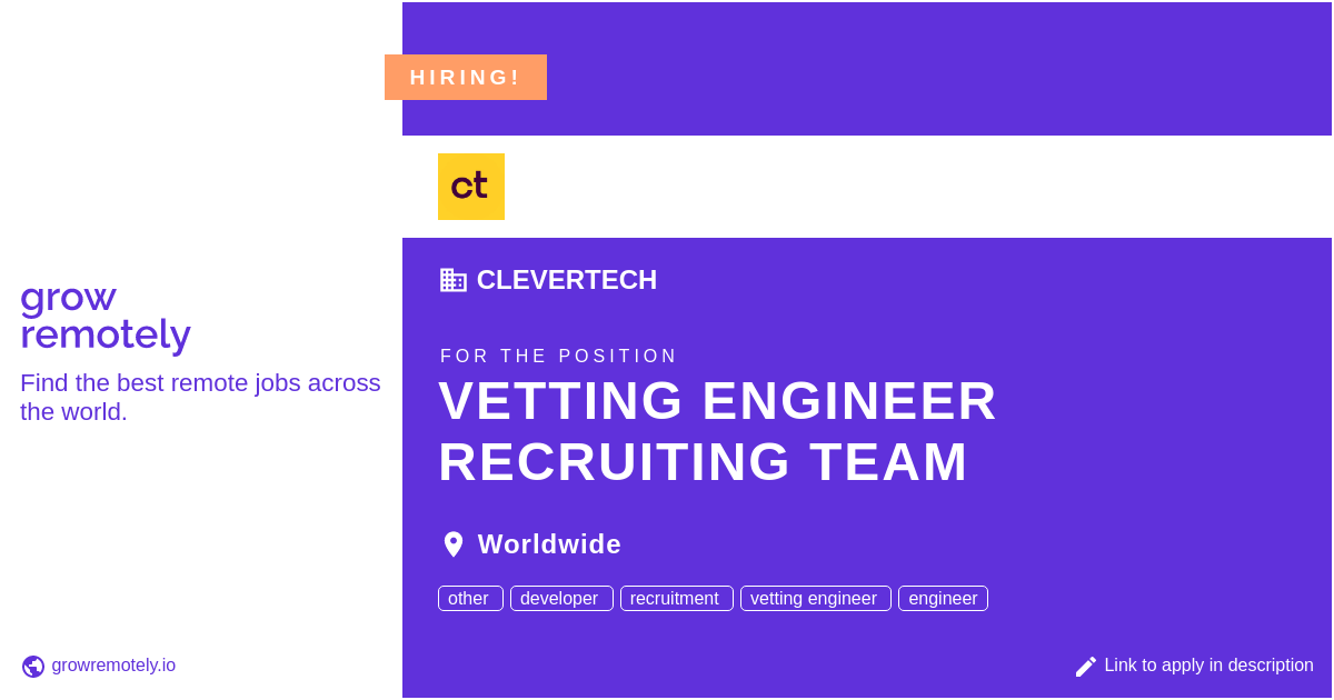 growremotelyio's tweet photo. Check out this job at Clevertech for the position Vetting Engineer Recruiting Team.
Apply link: https://t.co/KZulXlIk0I
#hiring #remotejobs #Clevertech #Programming https://t.co/xB1iOikeVM