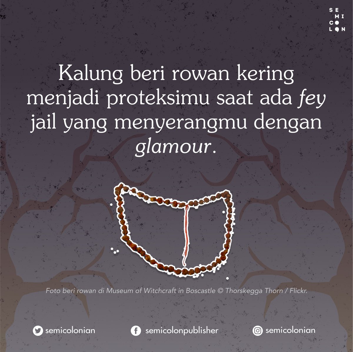 semicolonian's tweet photo. 3. Pakai kalung beri rowan kering.
Ini bisa menjadi proteksi saat ada fey jail yang menyihirmu dengan sihir glamour... biasanya yang jail-jail suka menyuruhmu melakukan yang dia inginkan. 

Jadi, siap ke Faerie, kan? https://t.co/aNxUYohMDy