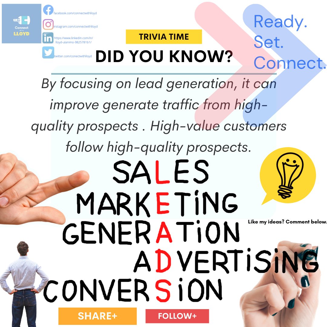 ConectwithLloyd's tweet photo. 🧲Leads Generation🧲

The goal of lead generation is to attract and convert target audiences who have expressed an interest in your product or service 💸💰. Like my Ideas? site: https://t.co/O7vY6hPtT8 #freelancingjourney #leadgenerations #digitalmarketing #salescampaigns #leads https://t.co/1hPQdi8eI4