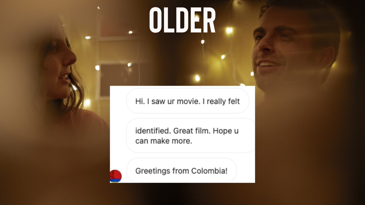 Olderfilm's tweet photo. So cool to hear we have a fan in Colombia! Thanks for the awesome message
 
Have you watched Older yet? Older is available now on Amazon Prime, Tubi and Googleplay or go to https://t.co/Amz737dA6D
 
#Older #Filmmaking #Indiefilm #Movies #romcom #drama #independentFilm #Pigville https://t.co/NaffiQUNdd