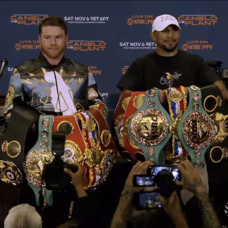 ringmagazine's tweet photo. Canelo Alvarez and Teofimo Lopez with all their belts… https://t.co/LYatFMwY2I
