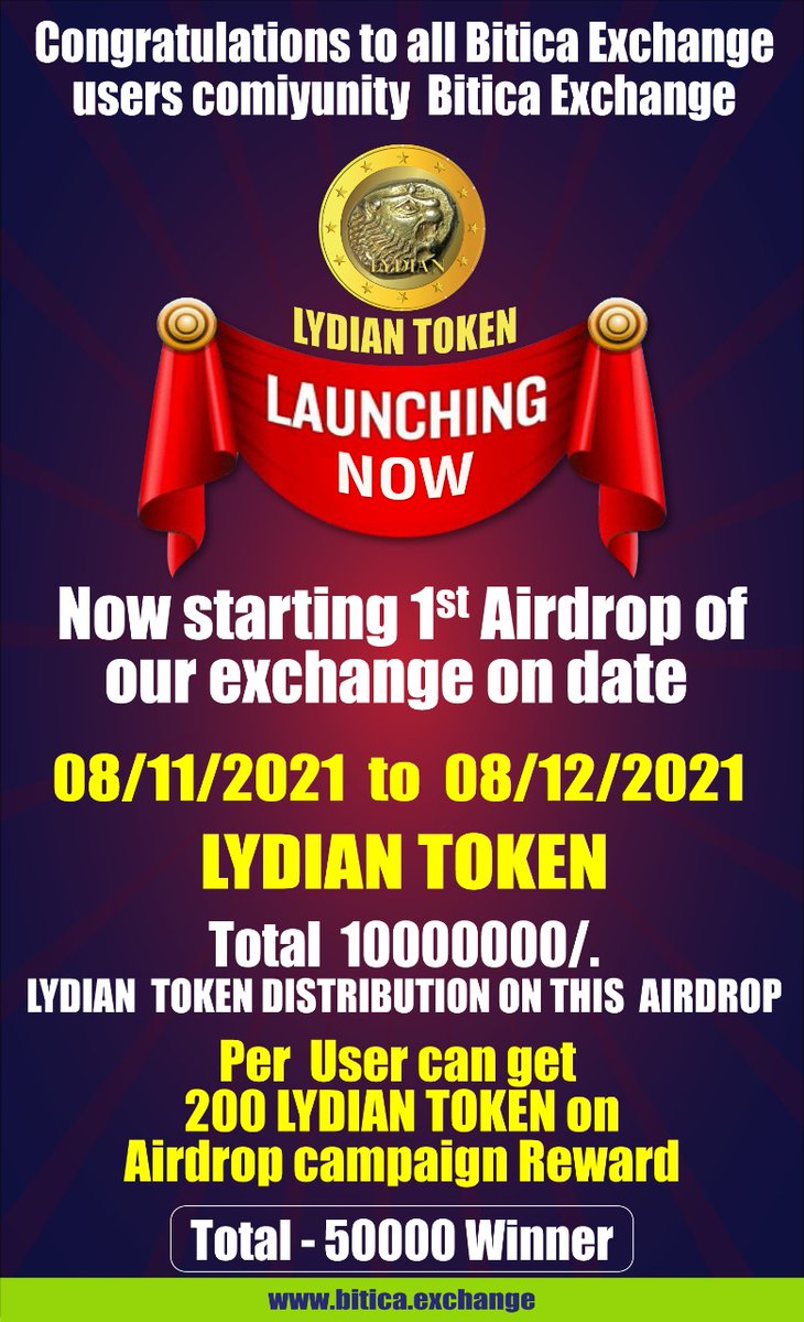 BLOCKBEATSEX's tweet photo. Congratulations to all Bitica Exchange users comiyunity
Bitica Exchange 1st
#LYDN TOKEN AIRDROP
Now starting 1 st Airdrop of our Bitica exchange
08/11/2021
To
08/12/2021
Token name
LYDN TOKEN
Total 10000000/.
LYDN TOKEN DISTRIBUTION ON AIRDROP
https://t.co/yEUsAnbdfa https://t.co/XPPexcUcYA