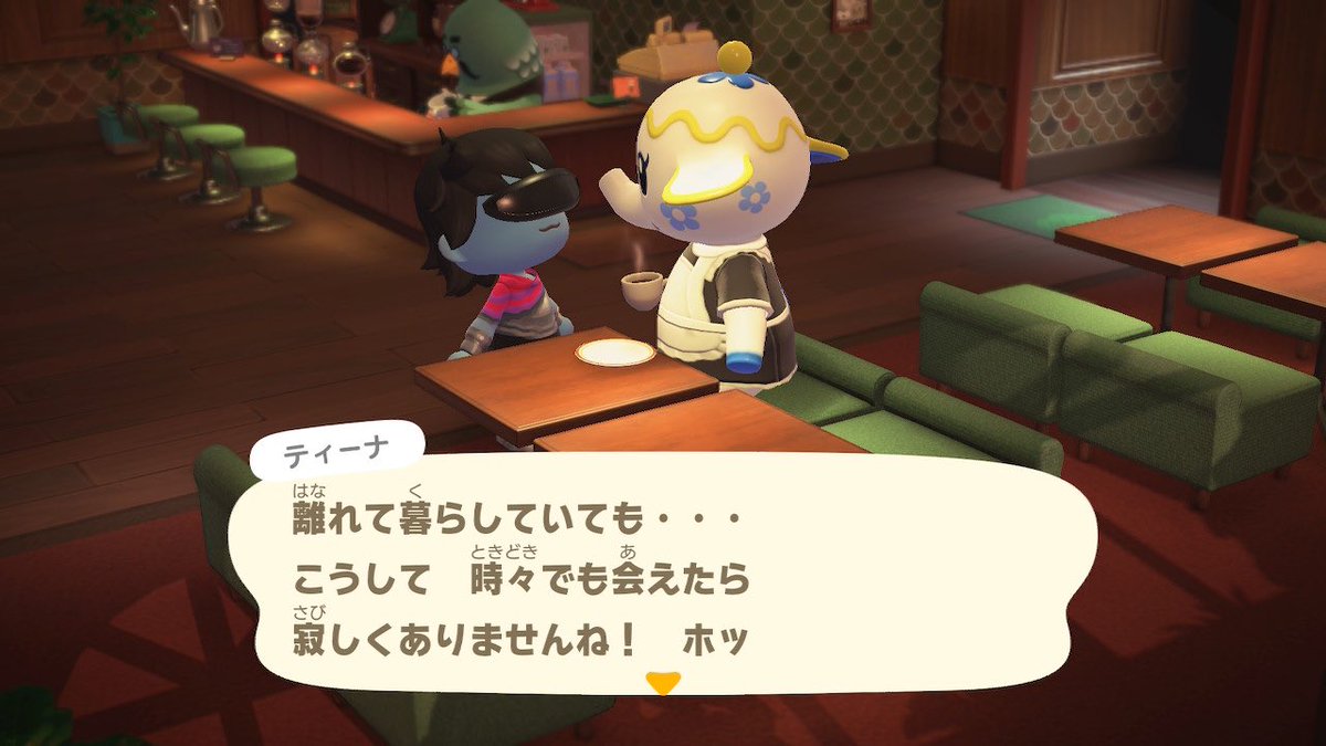 wd_mori's tweet photo. 引っ越して行った住民をamiiboで喫茶店に呼ぶと専用の台詞が聞けるんですね
覚えてくれているのは嬉しいなあ
#どうぶつの森 #ACNH https://t.co/mqoPVzzolq