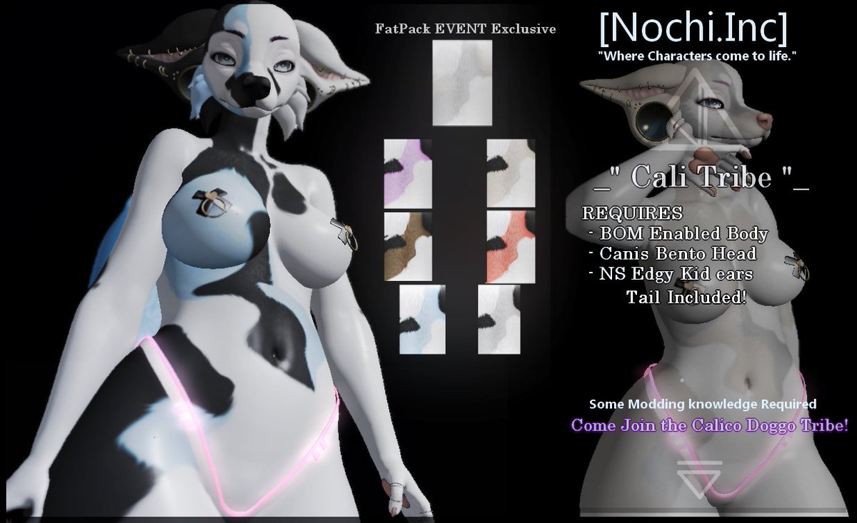 Nochi_Inc's tweet photo. Coming soon! https://t.co/YN07d3rexf's Cali Tribe Mod.
Coming to you at the Nearest Abnormality we happily present a Calico based canine! 
Event starts at 3PM Slt , hope to see people there !

#SecondLife #SLfurry #Furry https://t.co/cMPbseqbpW
