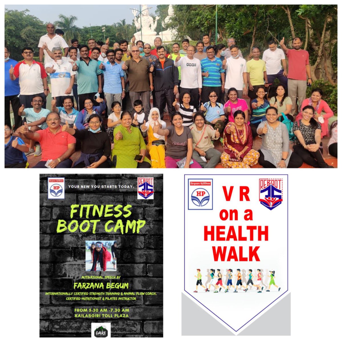 HPCL's tweet photo. Back with a Bang, Team #Reboot organised a fitness boot camp for HPites at Visakh! A 5 km trek to Kailasgiri made Sunday a #SuperSunday! #HumFitTohHPFit #FitnessMotivation #fit https://t.co/c1RbmrK3Ne