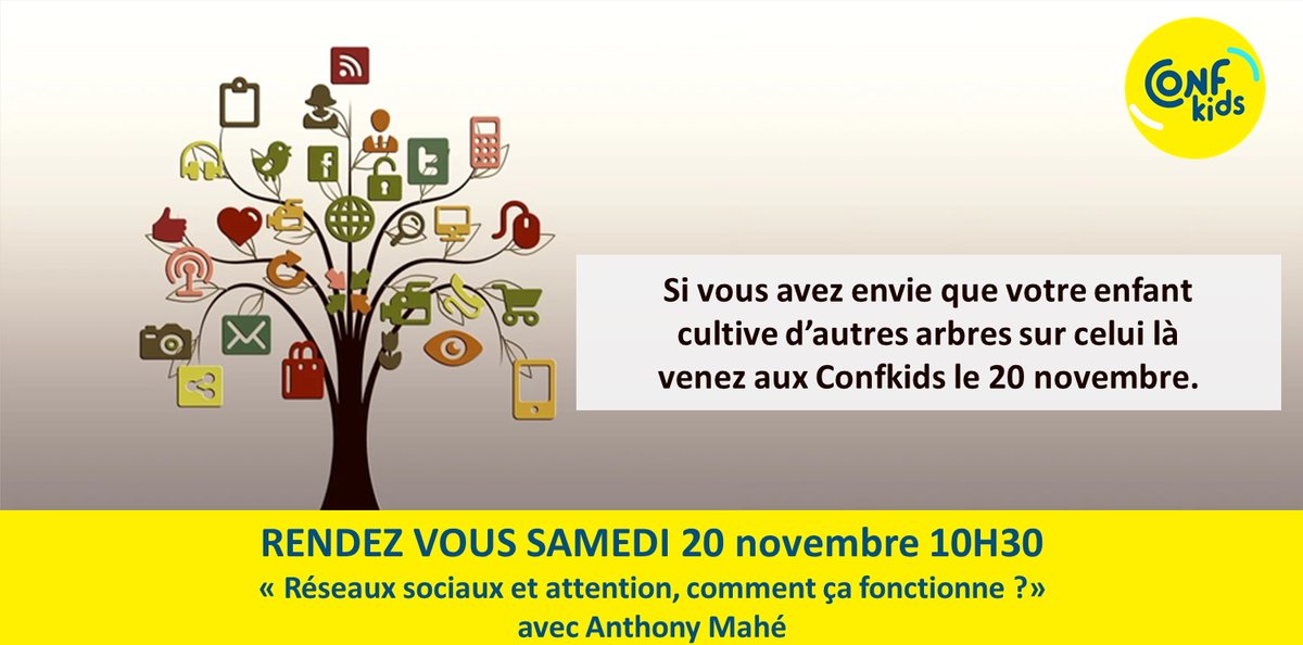 Rdv sur Zoom avec Anthony Mahé aux @Confkids le 20 novembre.
On ne dira pas que les réseaux c'est le mal (on est dessus nous mêmes...) mais on va expliquer comment ils fonctionnent et comment notre cerveau réagit.
Bon, ça va quand même piquer un peu 🙂
Billets en comm 👇