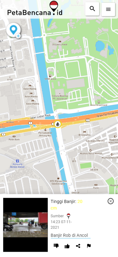 petabencana's tweet photo. Terima kasih bagi yang sudah melaporkan adanya banjir rob di area Ancol, Jakarta Utara, yang cukup membuat lalu lintas melambat. Tetap berhati hati teman teman, musim hujan semakin deras dan berpotensi menyebabkan banjir di area dekat kanal/sungai! 🌧️ https://t.co/pJzj3yxWPq