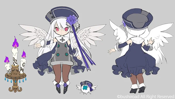 カードファイト!!ヴァンガードで描かせて頂いた「黒衣の燭光 アズライール」です。担架に乗って喪服をイメージした網目の飾りを付けています。 #かわすみの仕事絵 