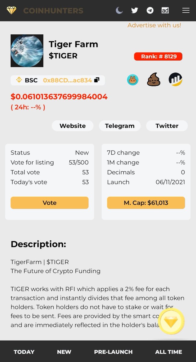 Tigerfarm4's tweet photo. Let's vote guys so $TIGER can be registered on coinhunter 🔥🔥🔥🚀🚀🚀🚀

https://t.co/7TTAytMLnq https://t.co/sLLVsmvAsF