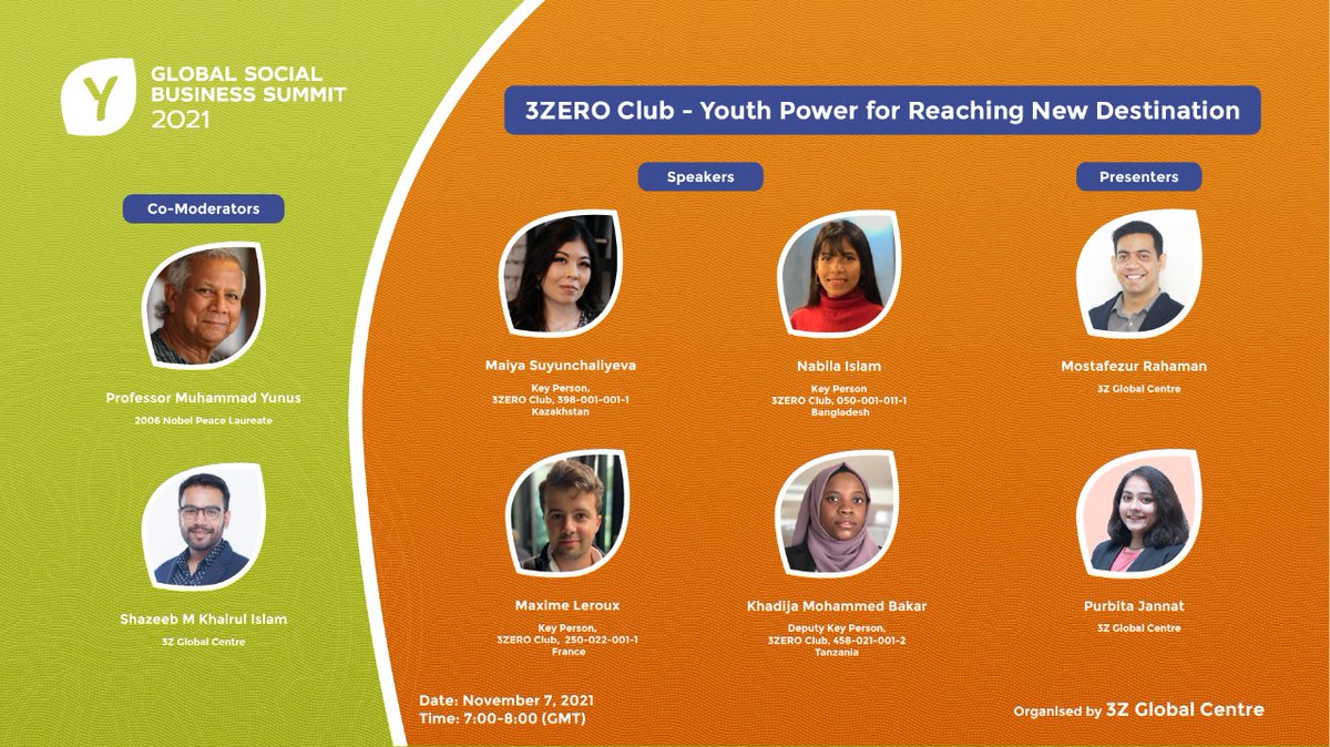 🔴En direct de la session plénière "#Youth Power for Reaching New Destination" du Global Social Business Summit 2021

Rejoignez le prof. Yunus, prix Nobel de la Paix et les <a href="/3zeroClub/">3ZERO Club</a> pour parler de l'engagement des jeunes pour un #Monde3ZERO. 

👉events.hubilo.com/global-social-…

#3ZEROS