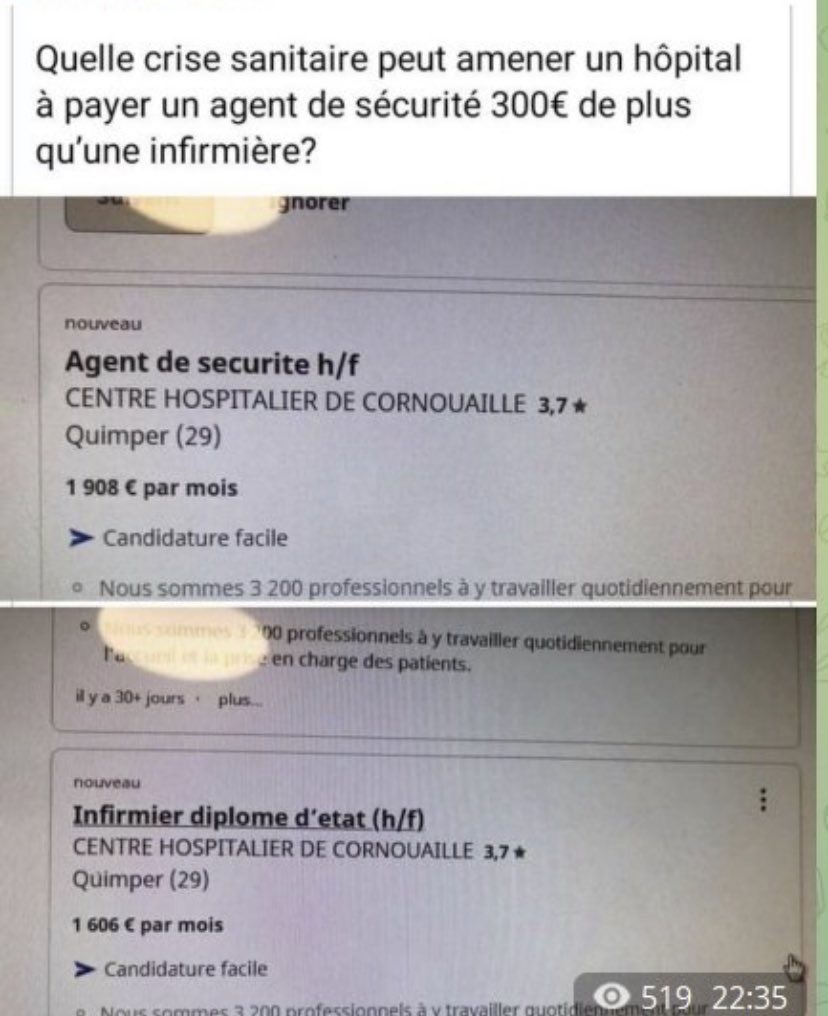 PhDavidMtb's tweet photo. Une photo vaut plus que 100 discours pour expliquer la pénurie de personnels soignants et pour démontrer que ce n’est pas parce qu’on a des diplômes qu’on est bien payé ! Époque de fous ! https://t.co/v0j2H2Xo08