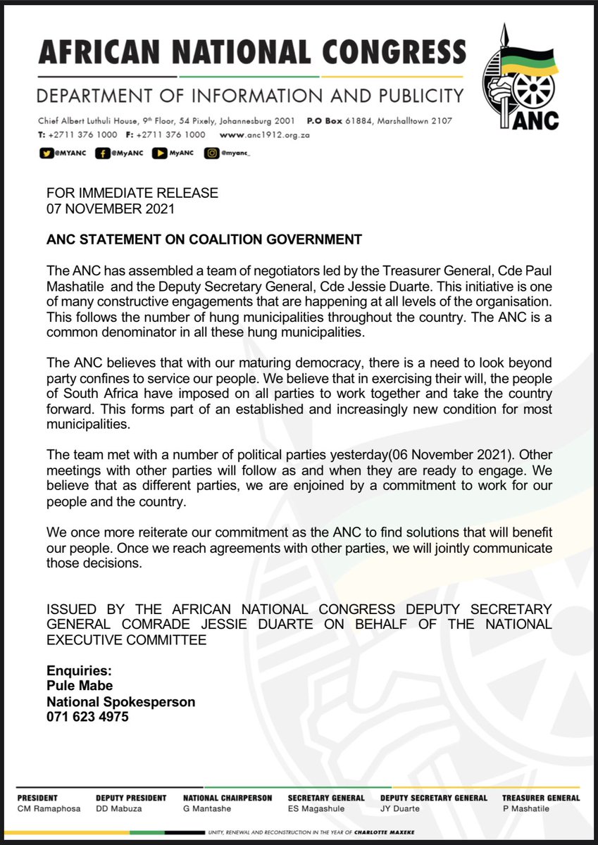 MYANC's tweet photo. @MYANC statement on Coalition Government. https://t.co/eKTuXKRMFn