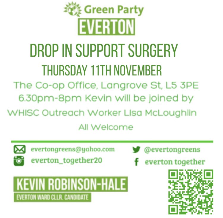 Everton2Gether's tweet photo. My fortnightly Everton Residents Drop In Support Surgery will be at 6.30 on Thursday 11th at the Co-op office, Langrove Street, L5 3PE with myself and lisa who is the Outreach and support worker at the @WHISC - All welcome - #everton #Liverpool #support #whisc https://t.co/q30WHOKokW