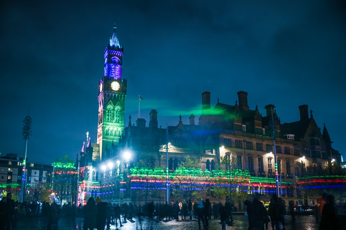 tarlyn's tweet photo. A few photos from last night Bradford Lit. A glimpse of the spectacular Borealis by @Dan_Acher at City Park, Bradford. Just give a flavour of the evening. So much going on across Bradford. #lit #Bradford #citypark #borealis #danarcher #festival #bradford2025 https://t.co/1CUkGFeJv4