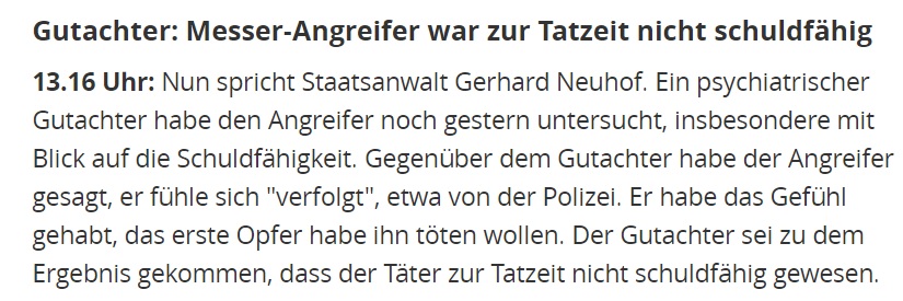 Das Gutachten zum syrischen Messer-Angreifer aus dem #ICE ist da: Der Schutzsuchende ist selbstverständlich NICHT schuldfähig!
focus.de/panorama/welt/… #Messerattacke