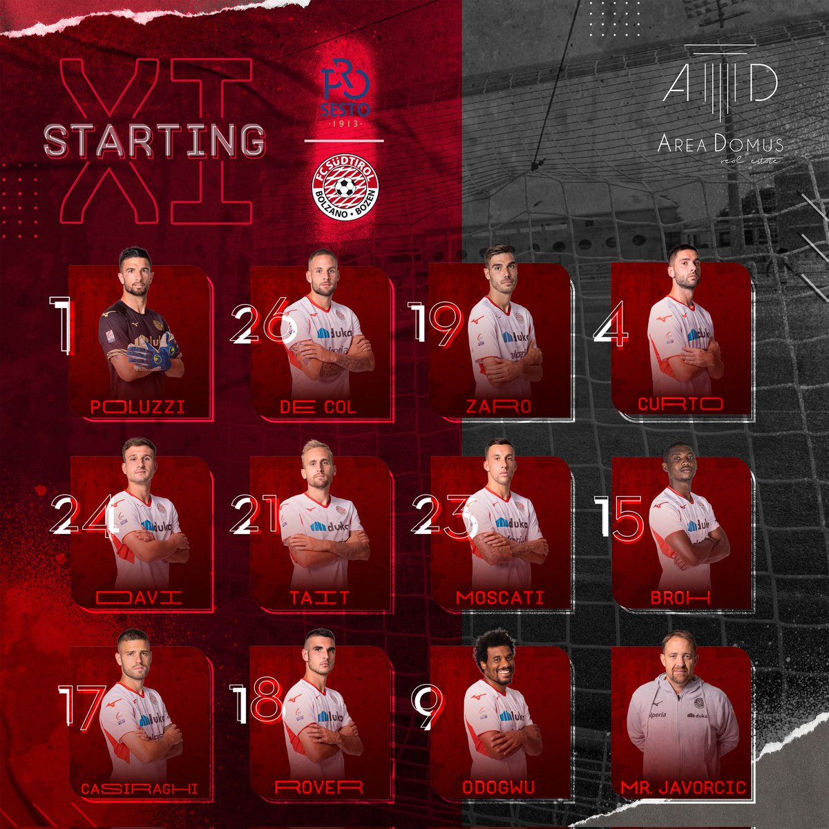 fclubsuedtirol's tweet photo. ⚪FORMAZIONE🔴
L'1️⃣1️⃣ scelto da Mister Ivan #Javorcic per la sfida contro la @ProSesto
Powered by #AreaDomus
#FCS #FCSüdtirol #Whitereds #SerieC #passion #PSEFCS #ProSestoFCSüdtirol #PassioneBiancorossa #7novembre https://t.co/BlWkls23mJ