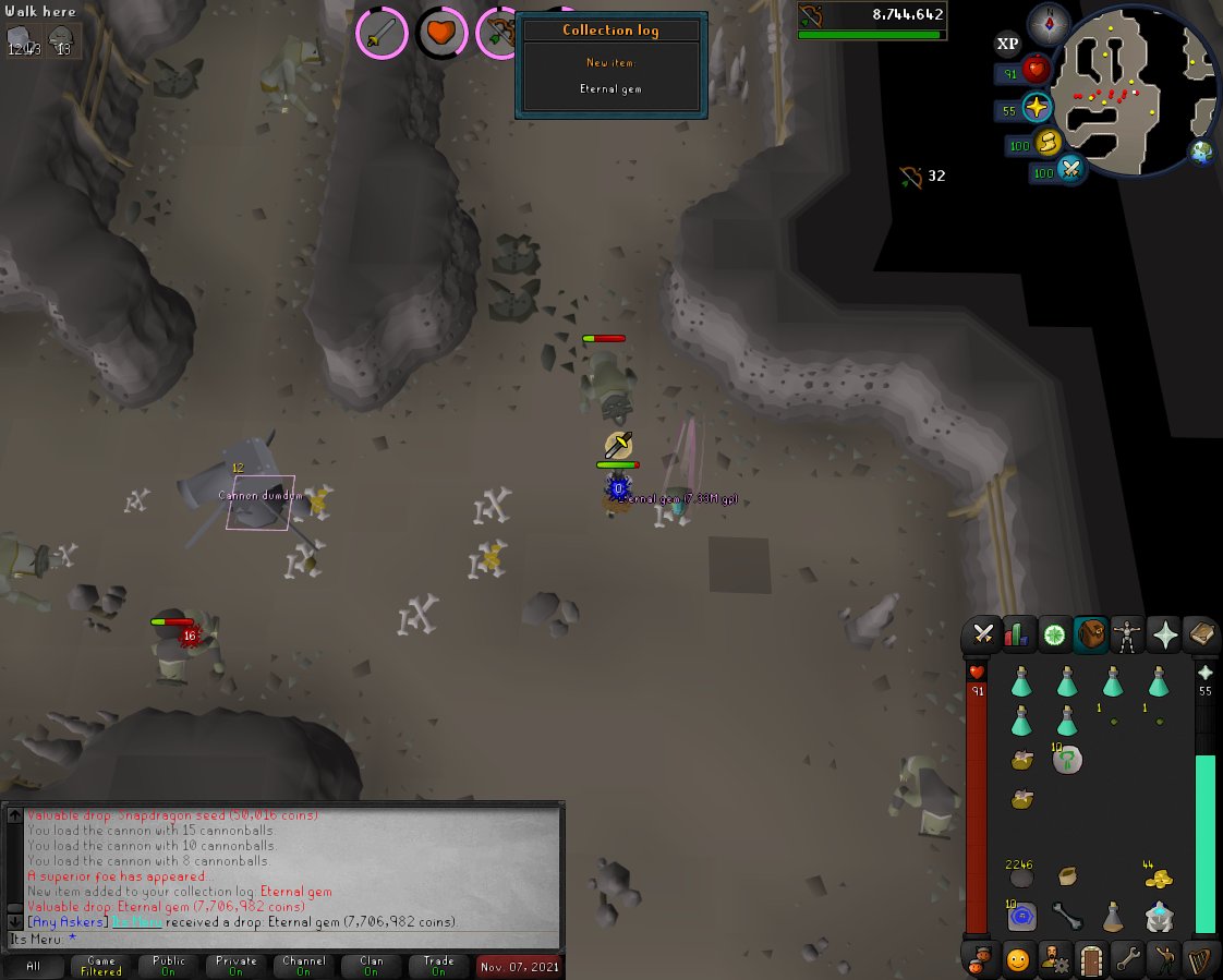ItsMeru07's tweet photo. Eternal gem: collected.
#osrs #runescape #2007scape #sometimeslucky #cannondumdum https://t.co/RDXgMvxK2z