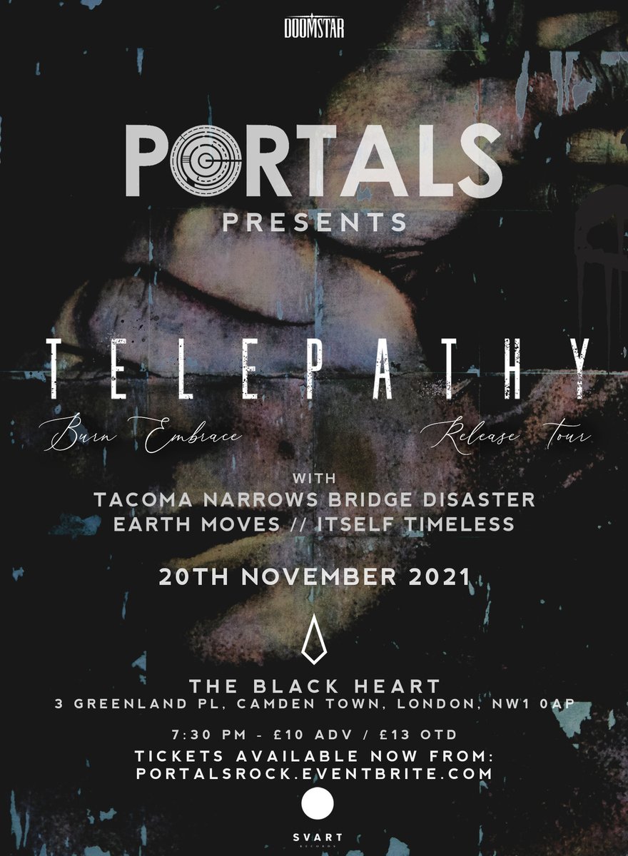 PortalsLondon's tweet photo. Friday 20th November, post-metal's rising stars @telepathyband headline @Theblack_heart! Tickets are selling fast so don't hang about! 

Support from @TNBDUK, @whereearthmoves &amp; Itself Timeless.

Tix: https://t.co/UMXQwnzrAD

Details: https://t.co/m9GdCCGVn9 https://t.co/l6O4E4CLyX
