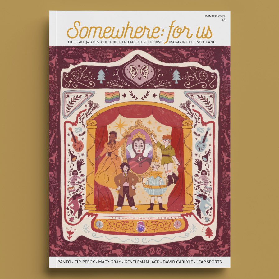 We’re happy to reveal the cover for issue 5 of our #SomewhereForUs 🏳️‍🌈 magazine. It’s a special celebration of the magic of #Panto and was created by Glasgow-based artist Robyn Owen. Become a member to receive printed copies of Scotland’s LGBTQ+ mag first: buymeacoffee.com/SomewhereForUs