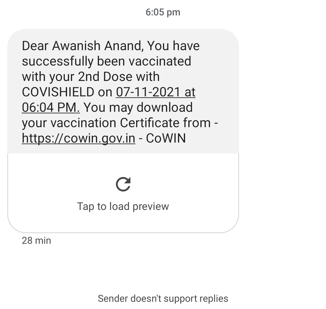 AwanishAwi's tweet photo. This is how 100 crore vaccination target has been achieved. I received this SMS without getting vaccinated. Isn't it a fraud?
@PMOIndia @mansukhmandviya @MoHFW_INDIA https://t.co/voh3qa8dw4