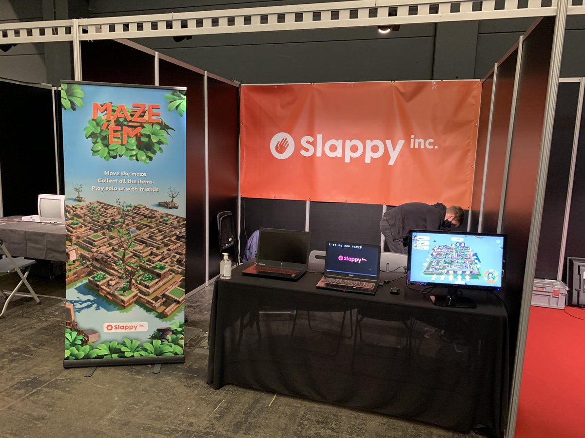 SlappyInc's tweet photo. Ready for the second day @FACTSConvention come say hi and play @maze_em at our booth! #gamedev #indiedev #MazeEm https://t.co/VkCBB33GSh