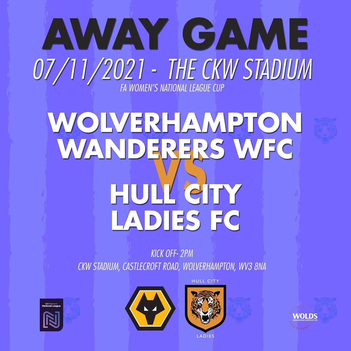 HullCityLFC's tweet photo. Game Day 🚨

Hull City Ladies are back on road today as we face Wolverhampton, in the FAWNL Cup!

🆚️ Wolverhampton 
⏰ 2PM KO
🏟 CKW Stadium

We will have live Twitter updates! 

#TigressWay | #OneTeamOneDream https://t.co/ELZGkfZitU