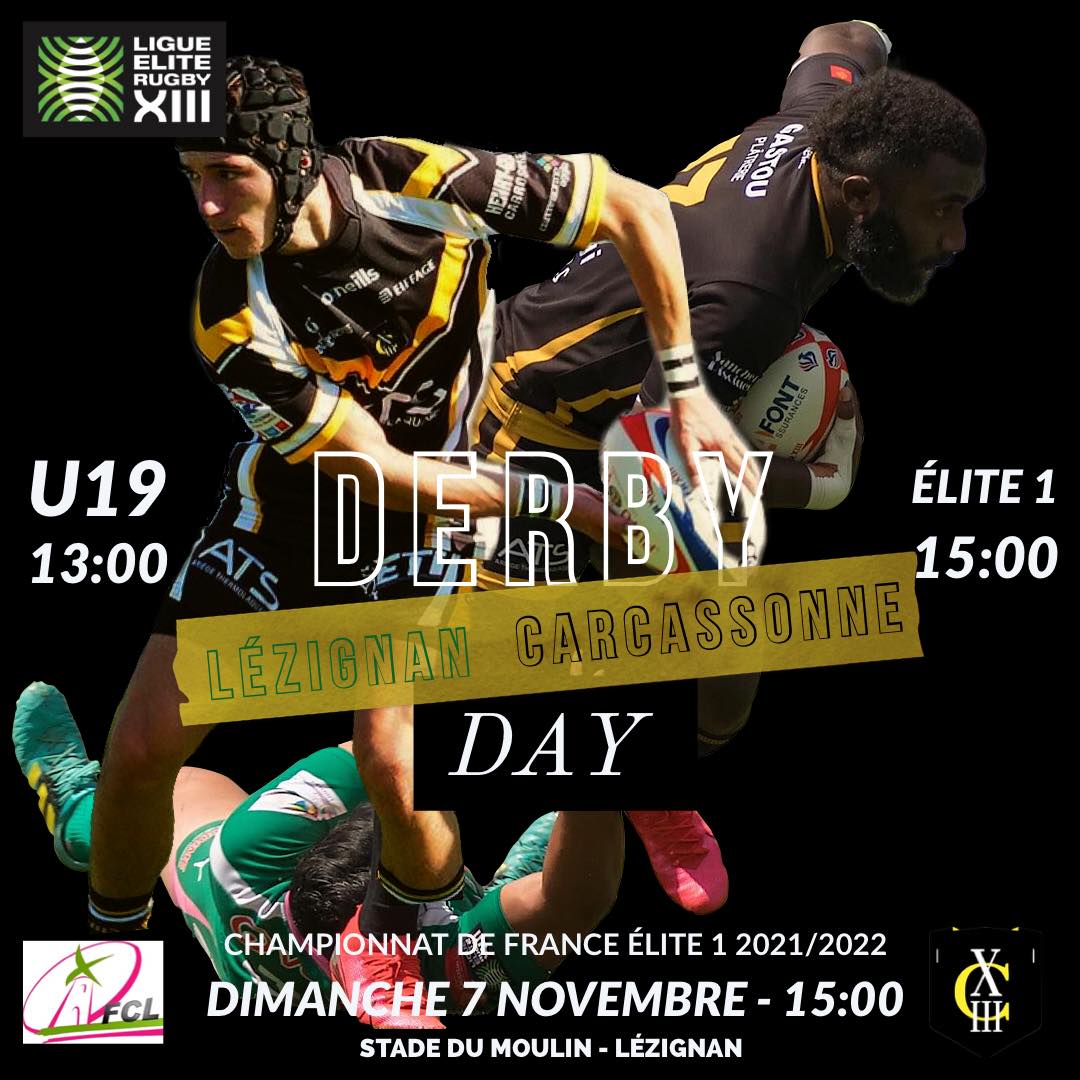 CarcassonneXIII's tweet photo. JOUR DE MATCH
📍 Stade du Moulin
🆚 @fcl13
🏉 J3
🕑 13:00 U19
🕓 15:00 Élite
🎥 @viaOccitanieTV 
📻 Direct @Marseillettefm
#️⃣ E1FCLCXIII

🟡⚫DERBY🟢⚪
Nous vous attendons nombreux au Moulin ! 

 💛🖤🐤 #CXIII #rugbyXIII #rugbyleague https://t.co/5qrekLmS8c