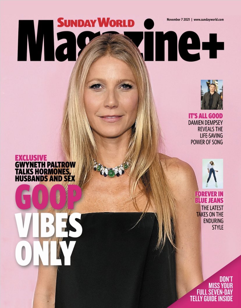 SundayWorldMag's tweet photo. π₯Goop vibrations: in your @SundayWorldMag, Gwyneth Paltrow goes from Oscar winner to sex guru with her new #Netflix show, @DamoDempsey chats the redemptive power of song as #LoveYourselfToday hits big screens, + weβve the usual mix of fashion, food, travel and TV π₯#buyapaper https://t.co/N2rdXh5sr3