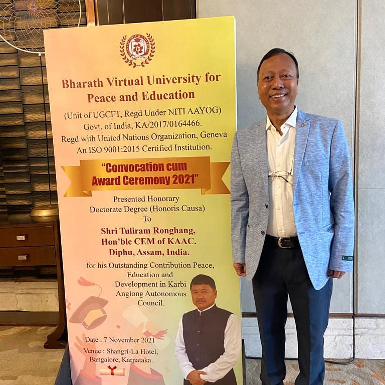 TeronRatan's tweet photo. With Great Happiness and Proud at heart congratulating Sjt Tuliram Ronghang on his new achievement in his venture of life for receiving The title of 'Honorary Doctorate Degree's (Honoris Causa) for his remarkable contribution towards Peace, education and Development https://t.co/qSPjcnXlBA