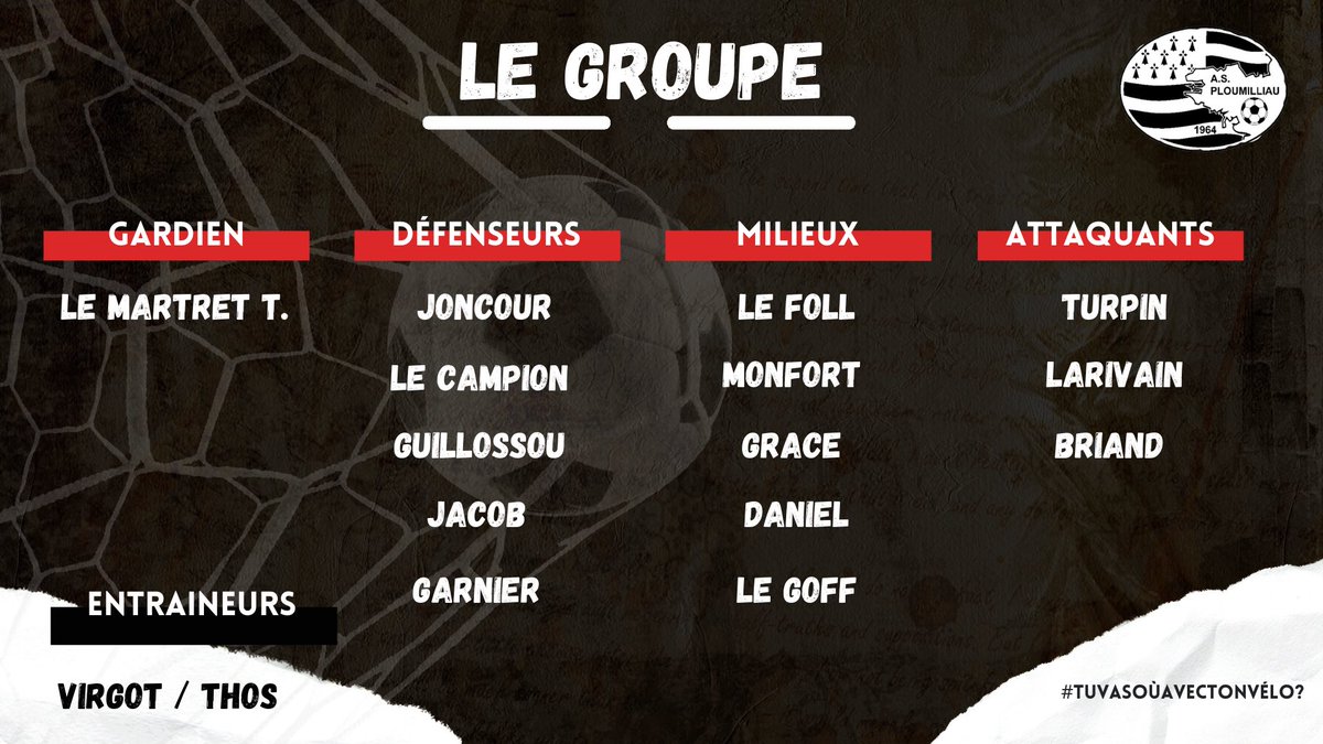 [Championnat D1] ⚽️

Court déplacement cet après-midi pour cette cinquième journée de championnat 🔴⚪️

⌚️ 15h00
🆚 US Ploubezre 
📍 Ploubezre 

#Tuvasoùavectonvélo