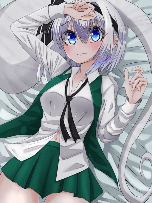 就寝前の妖夢ちゃん描きました～ 