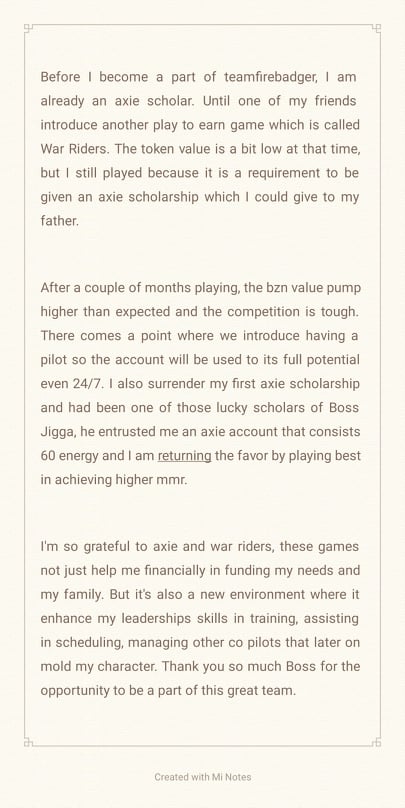 jenixson's tweet photo. @TeamFireBadger2 
@AxieInfinity 
@warriders 

Thank you boss for the opportunity to be a part of a great team 😊 https://t.co/TD3xGjawtL