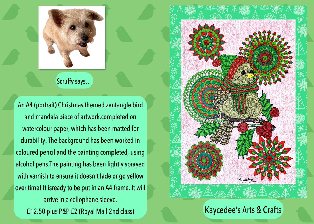 KaysArtsnCrafts's tweet photo. This little bird has flown in and is looking for a nest! 🐶
#dogs #petpages #Christmas #Christmasshopping #dogincontrol #birds #decorations #handmade #SmallBusiness #crafts #arts #art #ForSale #zentangle #zentangleart #mandala #mandalaart #creative #artwork #dotpainting #htlmp https://t.co/qFEsNlmoY8
